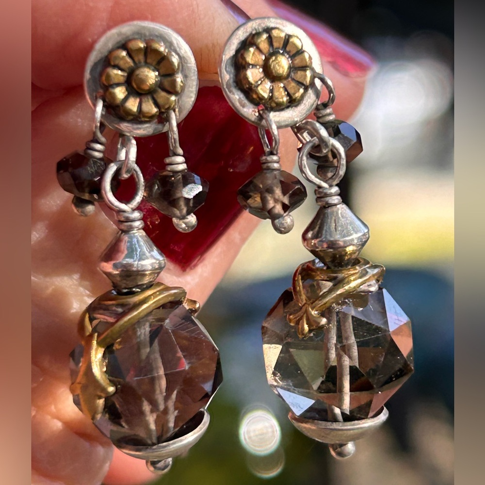 Beth Orduna Design earrings smoky quartz, faceted gold sterling silver